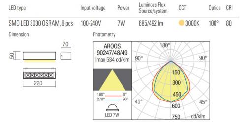 REDO GROUP - Външен аплик AROOS AP LED SMD 7W IP65 DG 3000K 90248