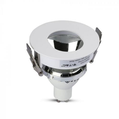 V-TAC - GU10 Fitting White+Chorme Round SKU: 3164 VT-874