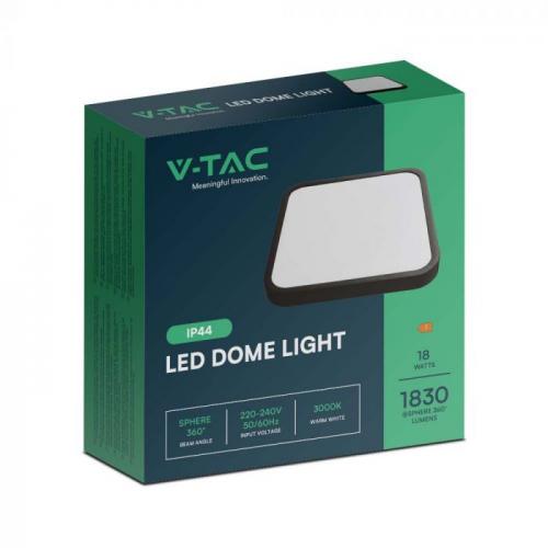 V-TAC - 18W LED Dome Light Square Black Frame 4000K IP44 SKU: 76431