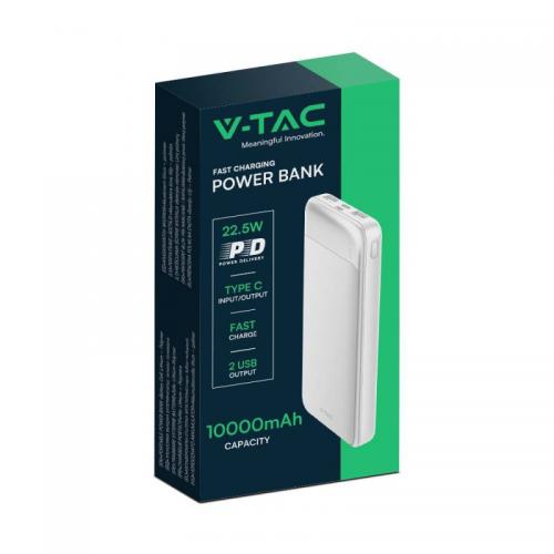 V-TAC - 10000mAh Външна Батерия Бързо Зареждане Бяла SKU: 7834 |  VT-10005