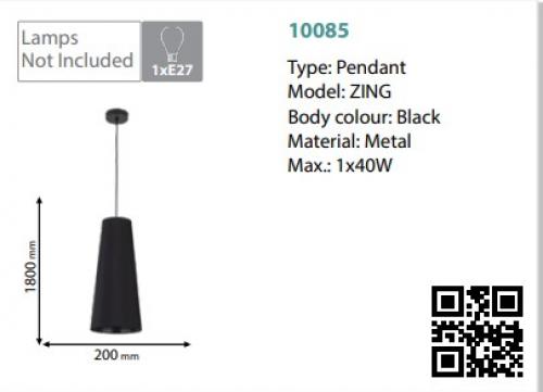 TKLighting - ZING PENDANT 1XE27 BLACK 1x40W 10085