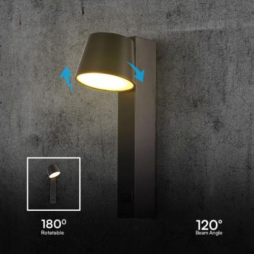 V-TAC - 8W LED Wall Light USB Function 3000K Black SKU: 23406