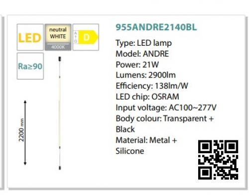ELMARK - ANDRE LED ЛАМПА С ДВОЙНА ФИКСАЦИЯ 21W 4000K 2100MM 2900lm 955ANDRE2140BL