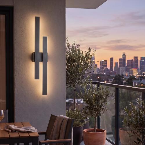 ACA LIGHTING - Влагозащитен аплик  Д:17, Ш:5.7, В:142 см.  SJ17825  FILOA ⚡ LED 48W ⚡ 3560LM ⚡ 3000K ⚡ 230V ⚡ IP65 ✴ Черен 
