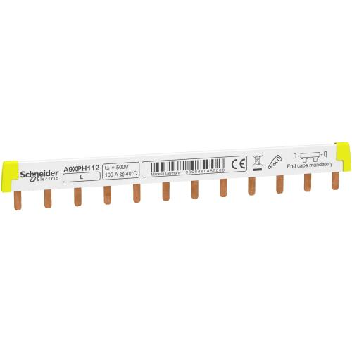 SCHNEIDER ELECTRIC - A9XPH112 Schneider Electric 1 Phase Busbar, 12 Module, 415V, 18mm Pitch