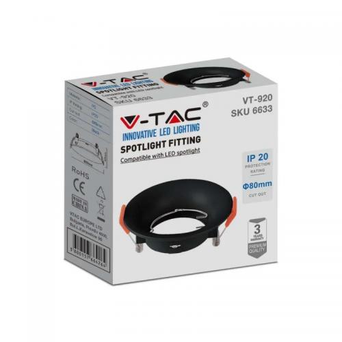 V-TAC - GU10 Корпус Кръг Черен PC  SKU: 6633