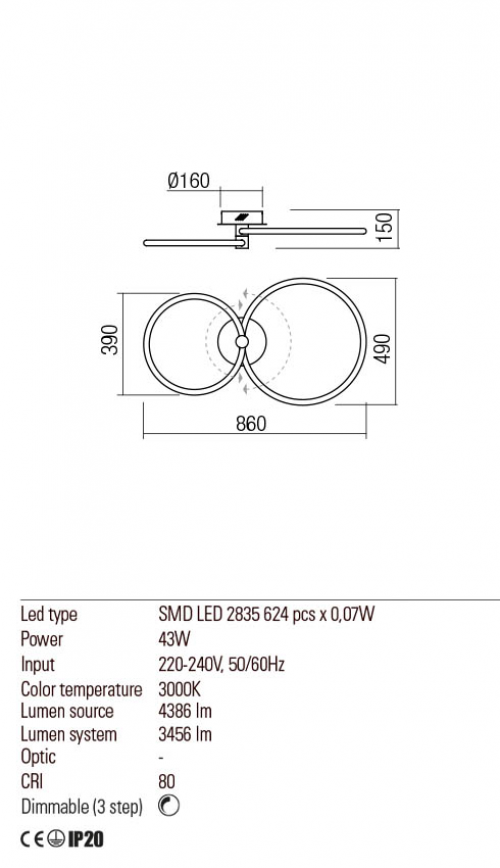 REDO GROUP - ceiling luminaire SPELL 01-2224 LED 43W 4386lm 3000K CH dimmable