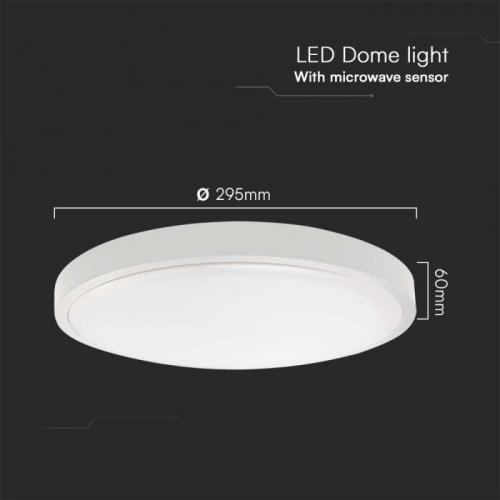 V-TAC - 18W LED Dome Light Round Microwave Sensor White Frame 4000K IP44 SKU: 76601