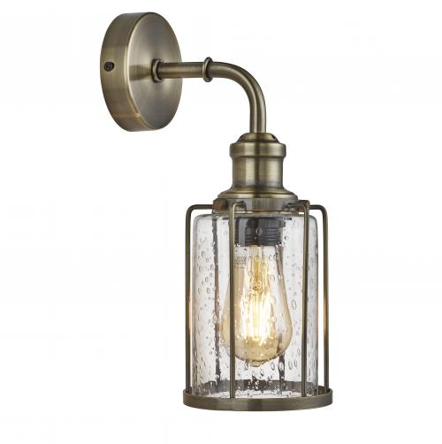SEARCHLIGHT -  1261AB Pipes 1lt Wall Light, Antique Brass With Seeded Glass 