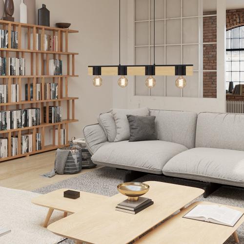 EGLO - Пендел BAILRIGG E27 4X40W черно/дърво - 43902