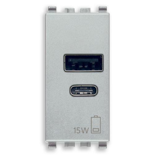 VIMAR - 20292.AC.15.N - A+C USB розетка 15W 5V 1M Алуминий EIKON