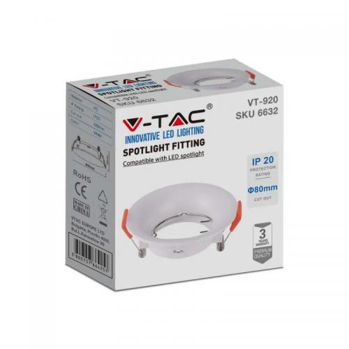 V-TAC - GU10 Fitting Round White PC  SKU: 6632