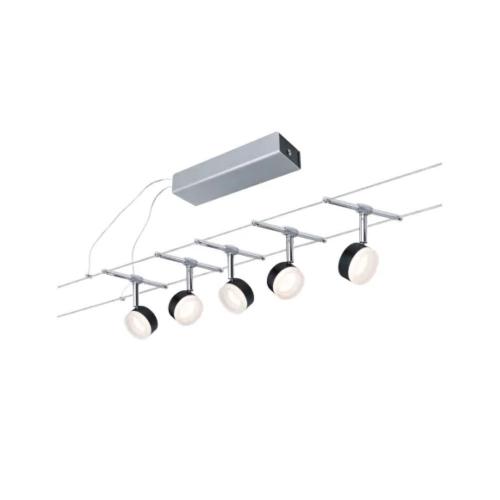 PAULMANN - Въжена осветителна система (комплект) 94457  CorDuo LED cable system ClearLED basic set✴5x150lm⚡5x4W⚡2700K~230/12V✴Черен/Хром