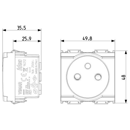 VIMAR - 16212.B - 2P+E 16A Контакт френски стандарт бял IDEA