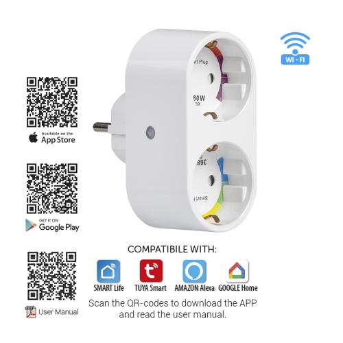 ULTRALUX - WF2P16A Wi-Fi Smart контакт, двоен, 16А, 3500W, 220-240V AC