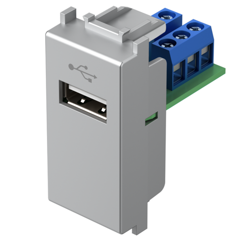 TEM - KM51ES Socket USB A 2.0 for data 1M, color Silver matt, Modul