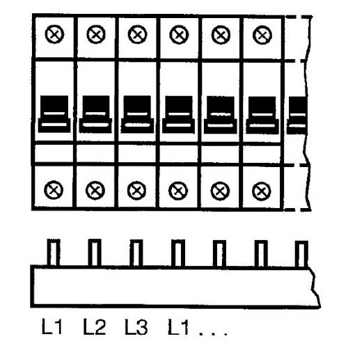 Pollmann - Power comb type PIN 3P 16mm2 80A 19 circuit breakers L1L2L3 PE2221302
