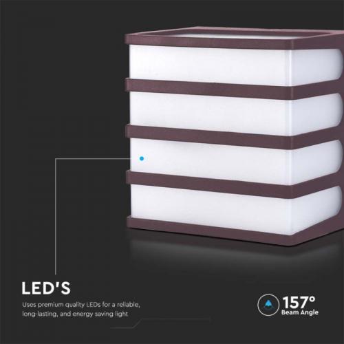 V-TAC - 8W LED Стенен Аплик 3000К 750lm IP65 Кафяв SKU 10284