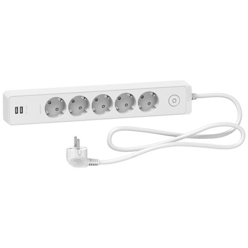 SCHNEIDER ELECTRIC - ST945U1W Unica extend - Schuko trailing lead - 5 gangs - with USB port - white