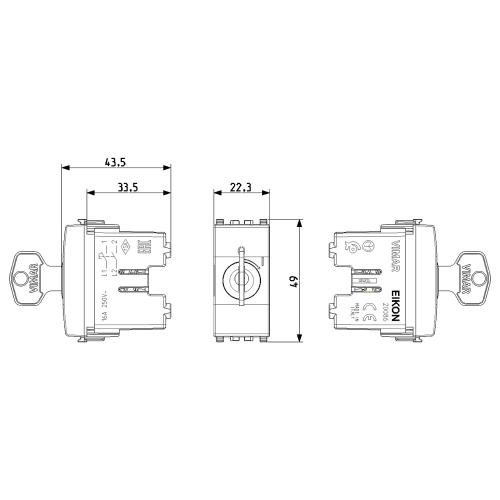 VIMAR - 20086.B - 2P NO 16A push button +key white