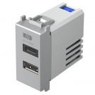 TEM - EM68ES Socket 2xUSB for charging type A+C 3A 15W 1M, color Silver matt, Modul