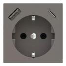 Ekinex - Faceplate for socket Schuko and USB A+C 55x55 Fenix Grey London - EK-PSC-DE-USB-FGL