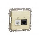 SCHNEIDER ELECTRIC - SDD180468 Sedna Design & Elements - CAT 6 UTP RJ45 + telephone outlet, birch