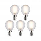 PAULMANN - LED Крушки 5бр.   29097   Filament 230V LED drops ⚡ E14 ⚡ 5x470lm ⚡ 5x4.8W ⚡ 2700K ✴ Матов