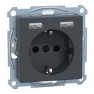 SCHNEIDER ELECTRIC - Контакт Шуко 16A+ 2xUSB тип A розетка за зареждане 2400mA антрацит System M MTN2366-0414