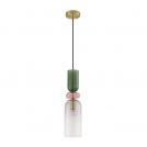 NOVA LUCE - Pendant lamp  D:10.8 H1: 43.9 H2: 198cm.  9009236  MURANO ⚡ LED E14 ⚡ 1x5W ⚡ 230Volt ⚡ IP20 ✴ Dark Green Pink & Light Grey Glass