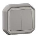 LEGRAND - 1-pole 2-circuits switch/button monobloc for flush mounting color Grey IP55 Plexo New 69815L