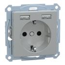 SCHNEIDER ELECTRIC - USB charger + schuko socket-outlet - 2.4A 16A aluminium, System M MTN2366-0460