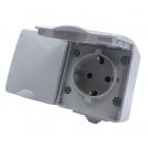ACA LIGHTING - Двоен Контакт Шуко с капак водоустойчив за външен монтаж 16A ARMY Сив 1000436406