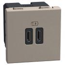 BTICINO - Socket 2xUSB for charging type C+C 3A 15W 2M color Stone Light Now YG4293CC