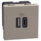 BTICINO - Socket 2xUSB for cahrging type A+C 3A 15W 2M color Stone Light Now YG4287C2