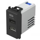 TEM - EM68SB Socket 2xUSB for charging type A+C 3A 15W 1M, color Black matt, Modul