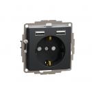 SCHNEIDER ELECTRIC - SDD114052 Sedna Design & Elements - Outlet schuko with child protection, 2P+E + 2x USB type A,  16A, 250V, screwless, antracite