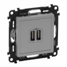 LEGRAND - Двоен USB контакт 1500мА за зареждане 5V, Valena Life 753312 алуминий