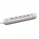 V-TAC - 5 Ways Socket Lighted Switch & 2 USB Port 3G 1.5mm x 3m White SKU: 8807 VT-1115-3