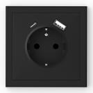 COmmel - Socket Schuko 16A + USB type A+C 3A 15W color Black matt Adria C043-619