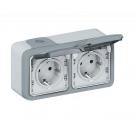 LEGRAND - Socket outlet DUAL Plexo IP55 - German standard - 16 A - 2P+E - surface mounting - grey  69702