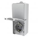 ACA LIGHTING - вертикален блок с девиаторен ключ 10A + Контакт Шуко с капак 16A водоустойчив за външен монтаж 10A ARMY Сив 1000438206