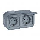 LEGRAND - Контакт Plexo New Schuko 2x2P+E преокабелен винтови клеми СГЛОБЕН ОМ сив 069742L