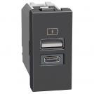 BTICINO - Socket 2xUSB for charging type A+C 3A 15W 1M color Graphite Light Now YD4191AC