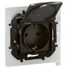 LEGRAND - Socket SCHUKO 16A with lid IP44 and child protection Black Niloe New NP3128BK