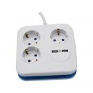 V-TAC - 3 Ways Socket USB Square 3G 1.55mm x 1.4m SKU: 8799 VT-1153-2
