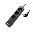 V-TAC - 3 Power Strip 2 USB Black Cable 5m SKU: 8777 VT-1125