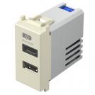 TEM - Розетка 2хUSB за зареждане тип A+C 3A 15W 1M, цвят Крем гланц, Modul EM68IW