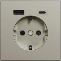 SCHNEIDER ELECTRIC - MTN2367-6050 USB charger A+C 3A + socket-outlet, nickel metallic, System Design