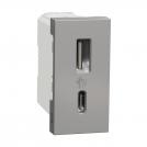 SCHNEIDER ELECTRIC - NU301630 New Unica - USB outlet, Type A+C,12W  1-module aluminium